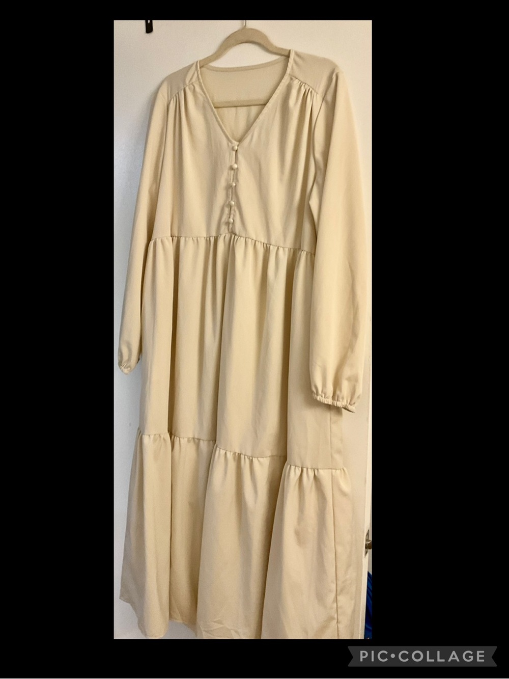 💕Cream Long Sleeve Tiered Dress